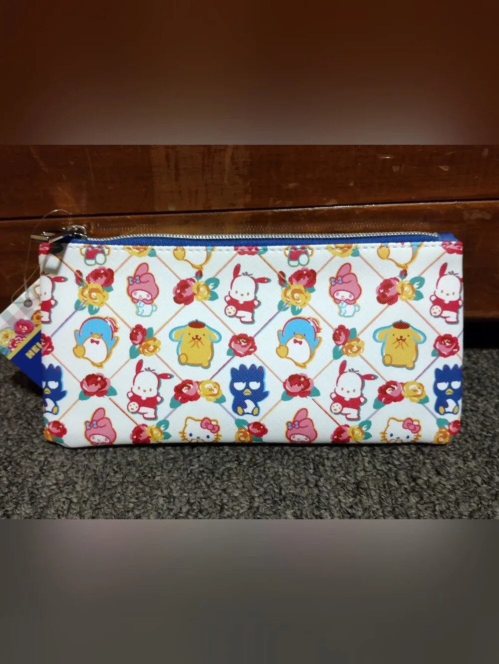 Hello Kitty Multicolor Character Pencil Pouch with Blue Zipper